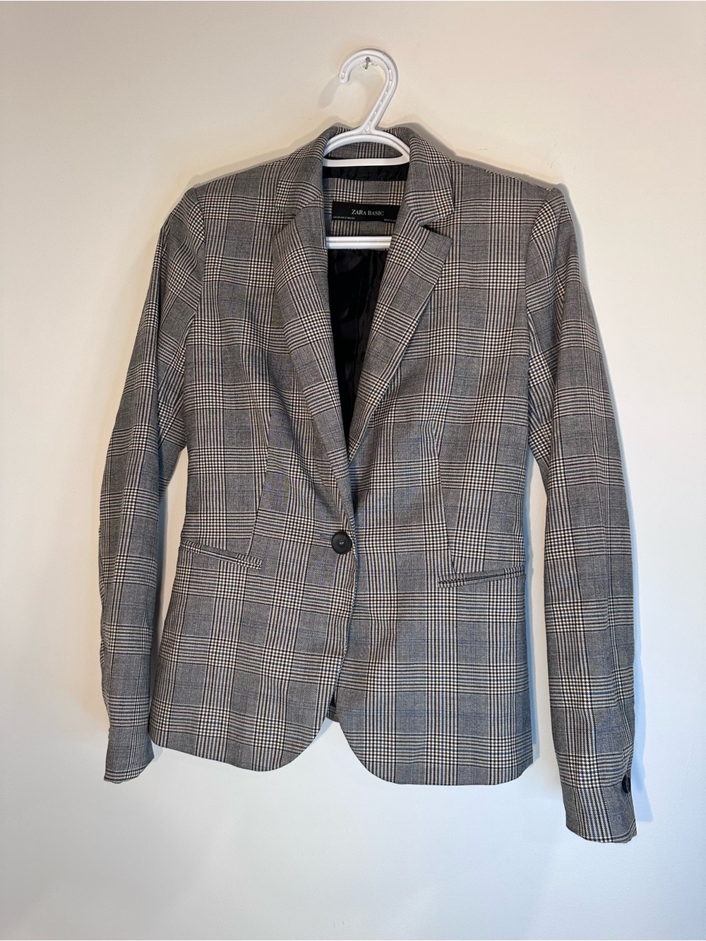 Zara Black & Gray Glen Plaid Single-Button Blazer